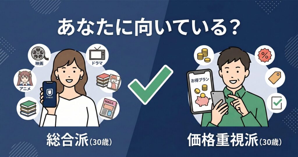 U-NEXTが向いている人の特徴をまとめたイメージ図