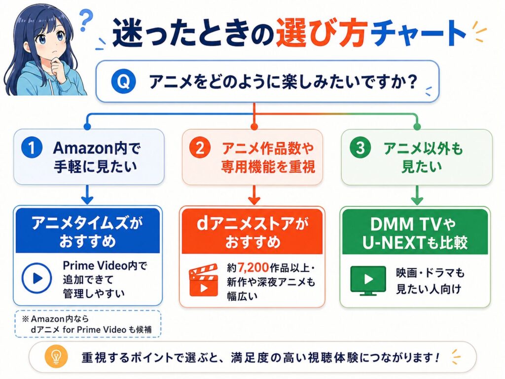 アニメタイムズとdアニメストアで迷ったときの選び方をまとめたチャート