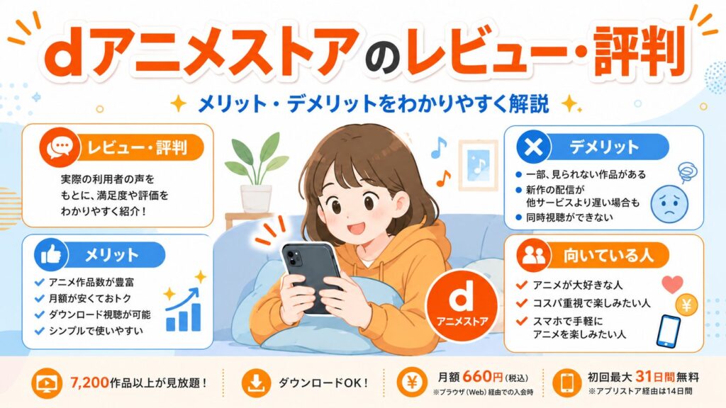 dアニメストアのレビュー評判とメリットデメリットを初心者向けに解説