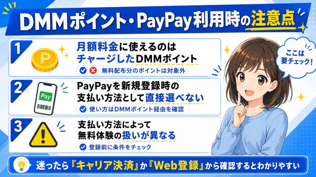 DMM TVでPayPayやDMMポイントを使うときの注意点をまとめた図解