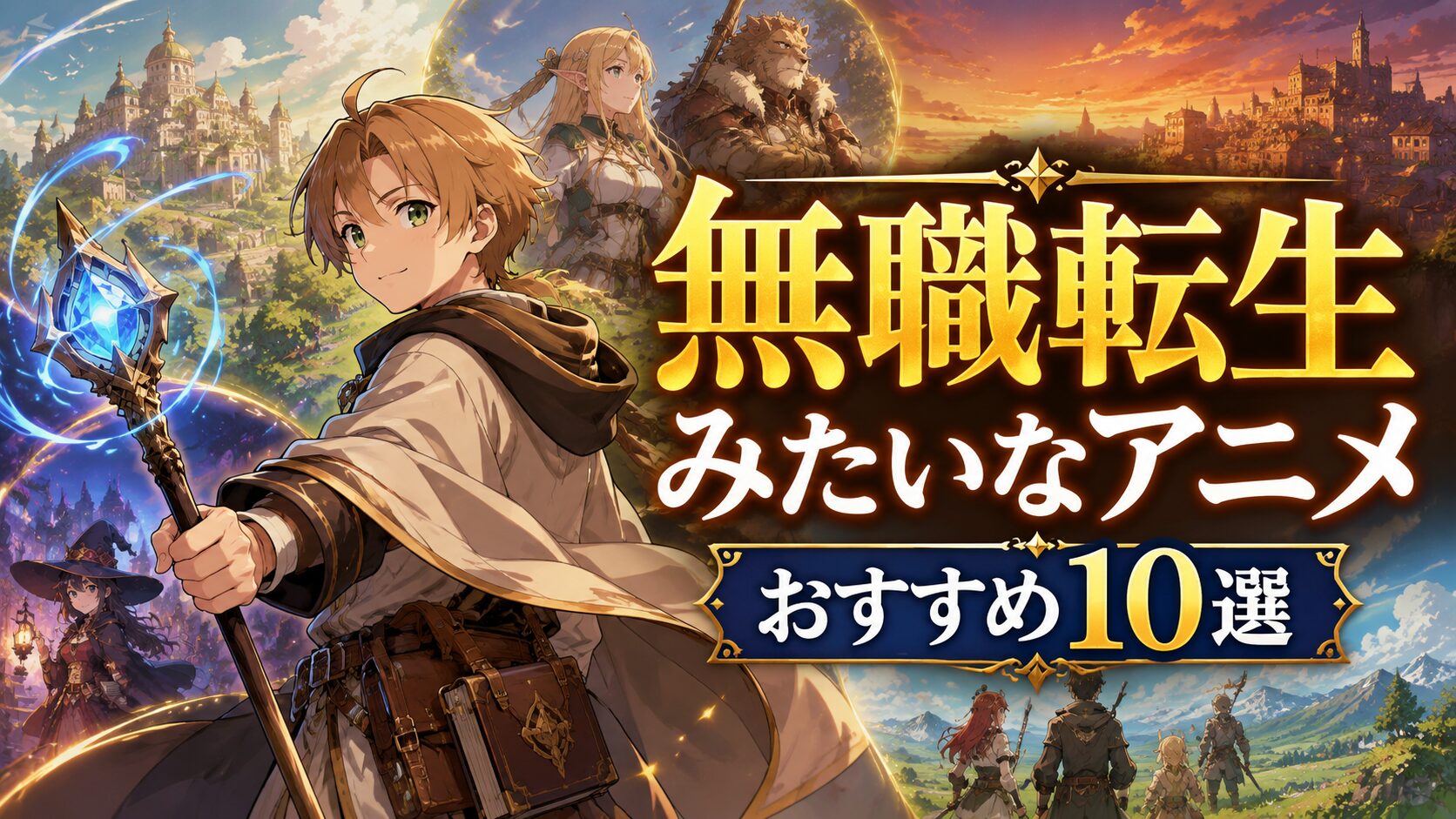 無職転生みたいなアニメおすすめ10選を紹介するファンタジー風アイキャッチ画像