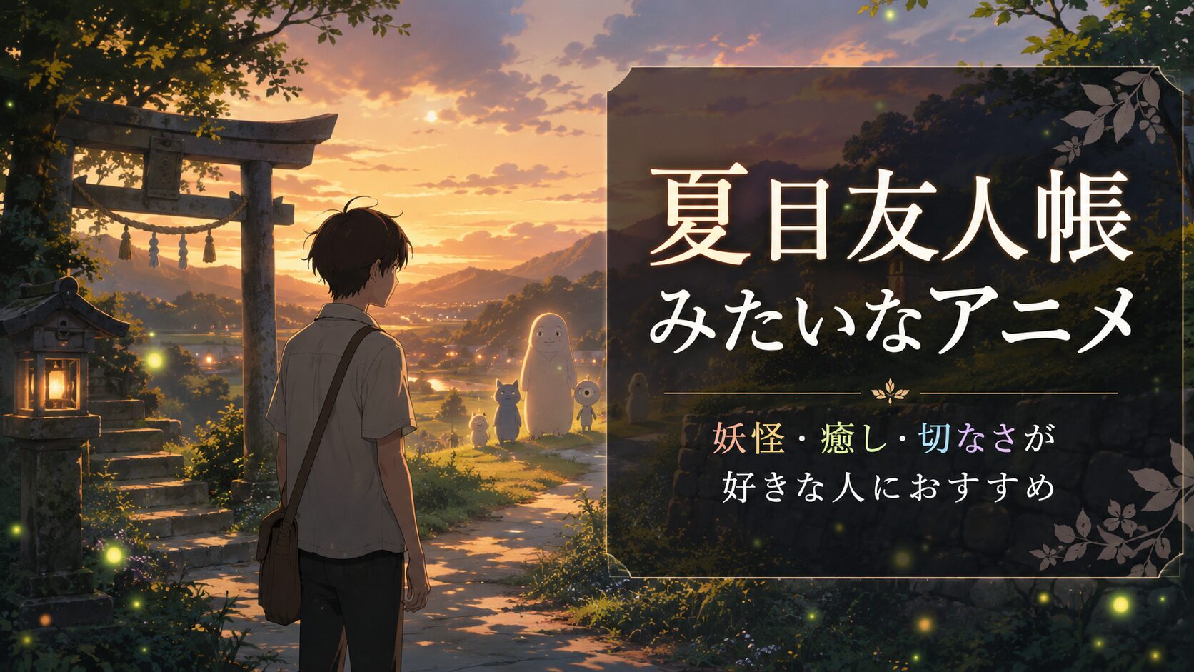 夏目友人帳みたいなアニメを探す人向けの妖怪と癒しをイメージしたアイキャッチ画像
